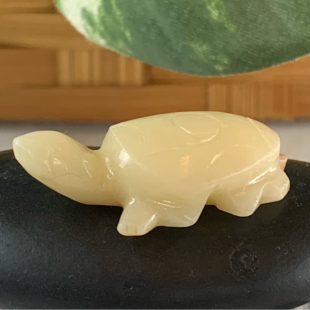 Yellow Jade Carved Sea Turtle Figurine Miniature Stone Animal Carving Mini 1.4"